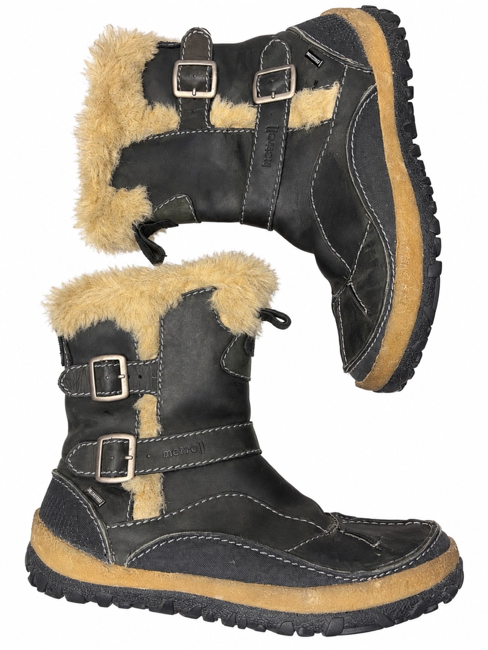 Merrell Taiga Buckle Women’s Size 7 Black Faux Fur Side Zip Waterproof Boots